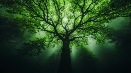 Naklejka premium Majestic Misty Forest Ancient Tree Fog Nature Photography