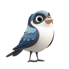 Fototapeta premium 3D cartoon, cute sparrow bird with blue and gray feathers, isolated on transparent background.