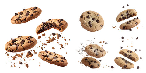 Steps of chocolate chip cookie being devoured. Generative AI.