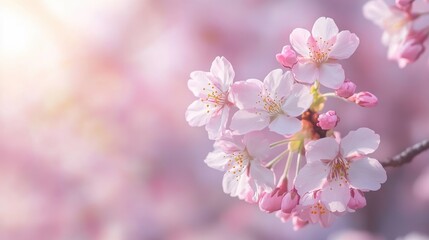 Obraz premium Delicate Blossom of Cherry Tree in Soft Pastel Background