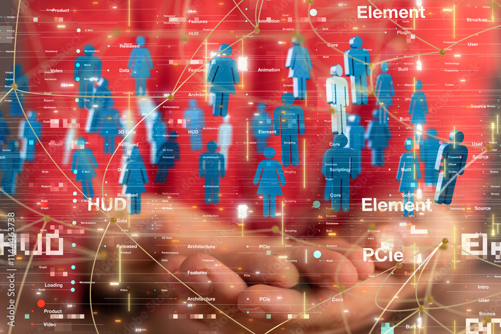Aufkleber Global network. Blockchain. 3D illustration. Neural networks and artificial intelligence. Abstract