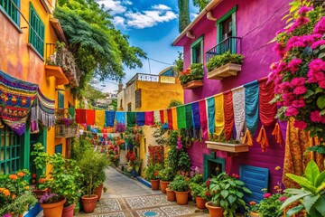 Fototapeta premium Vibrant Mexican Fiesta: Colorful Backgrounds, Authentic Culture, Traditional Patterns, Rich Hues, Festive Decor