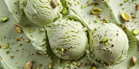 Fototapeta premium Creamy dessert with pistachio and peanut butter chips.