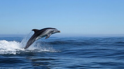 Fototapeta premium Playful Dolphin Leaping Above Ocean Waves