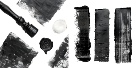 three highly detailed stamp : letterpress : rolled ink textures. Generative AI.