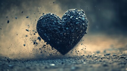 Crumbling stone heart, dust, disintegration, loss, grief.