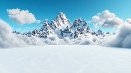 Obraz premium Majestic Snow Capped Mountains Above Clouds Winter Wonderland Landscape