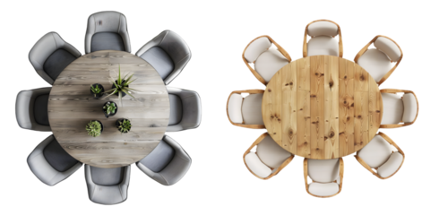 Top view of dining table with chairs. Generative AI.