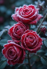 Obraz premium Frozen bright red roses - Generated By AI