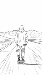 Person Skateboarding on a Road with Mountains