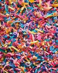 Colorful party continuous confetti background with ribbons and streamers