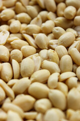 Pile of peeled peanut, group of nuts. Food ingredients