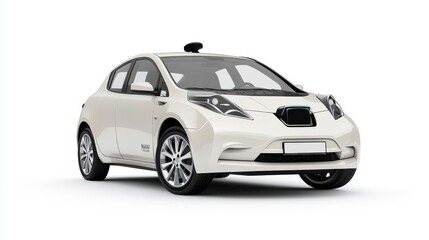 Fototapeta premium A futuristic white electric car designed for autonomous driving, featuring a sleek body and advanced technology.