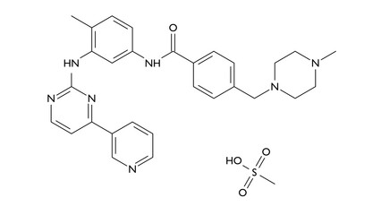 imatinib mesylate molecule, structural chemical formula, ball-and-stick model, isolated image antineoplastic agent