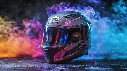 The dim light reflects off the helmet's surface, adding a subtle shine to the curves and contours