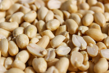 Pile of peeled peanut, group of nuts. Food ingredients