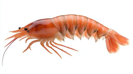 Shrimp: A plump, peeled shrimp with a pinkish-orange hue, isolated on a clean white background.