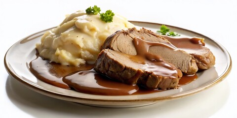 Vintage Roast Beef Dinner: Delicious Mashed Potatoes & Gravy Photo