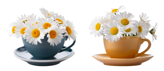 Beautiful cups filled with vibrant daisies bring joy and freshness to any space.