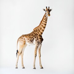 Naklejka premium A giraffe standing against a white background