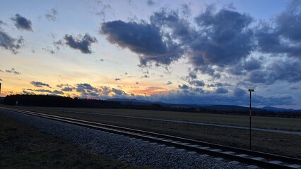 Fototapeta premium railway in the sunset
