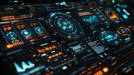 Fototapeta premium Futuristic digital interface with data visualizations.
