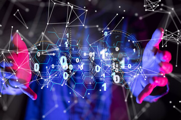 Neural network 3D illustration. Big data and cybersecurity