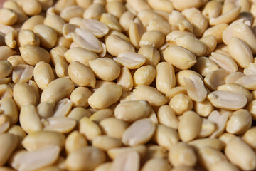 Pile of peeled peanut, group of nuts. Food ingredients