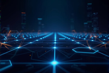 Obraz premium An abstract artificial intelligence background with high-tech digital grids, glowing circuits, and layered futuristic visuals..