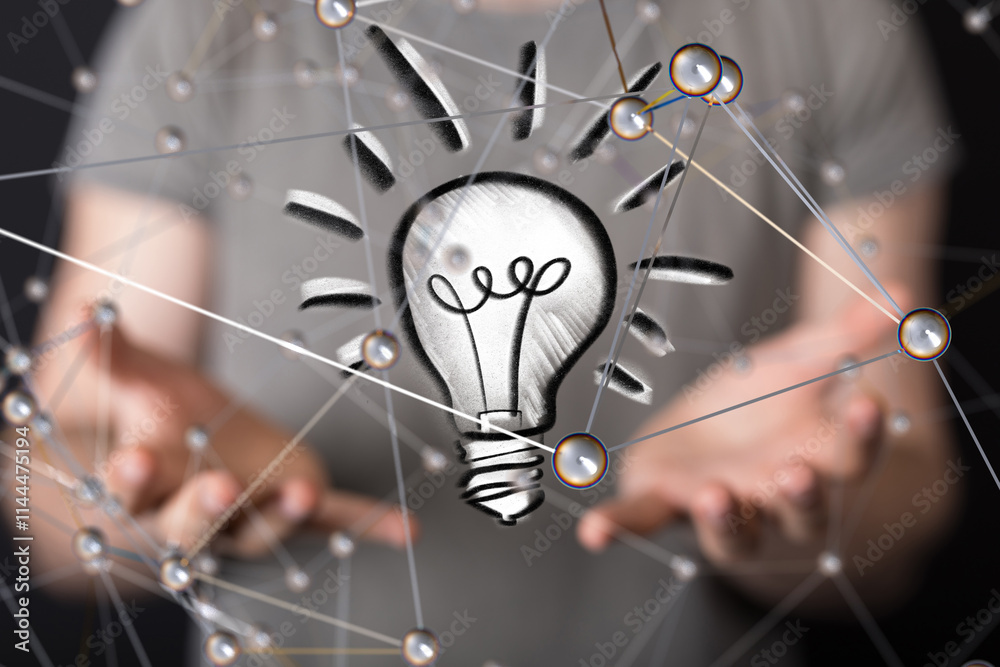 Fototapete Global network. Blockchain. 3D illustration. Neural networks and artificial intelligence. Abstract