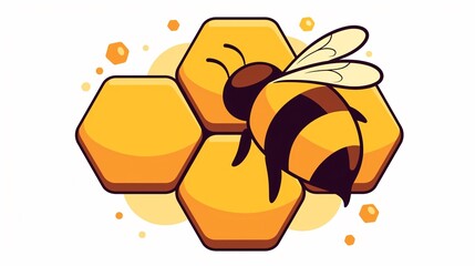 Modern Honeycomb and Bee Line Icon in Flat Vector Style Isolated