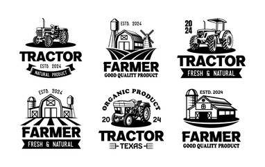 Vintage farmer logo templates collection. Farmers market ornament logo vector design elements set. Emblem of farm shop set