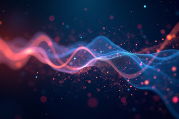 Fototapeta premium A dynamic AI data stream background with glowing particles, abstract patterns, and futuristic flowing digital elements..