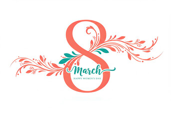 Number eight with floral design for 8 March, Happy Women's Day celebration or banner. Abstract, holiday or graphic for feminine event or invitation
