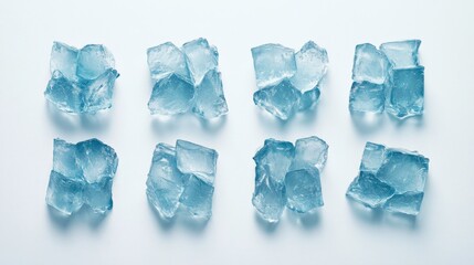 Obraz premium eight piles of blue ice cubes on a white surface