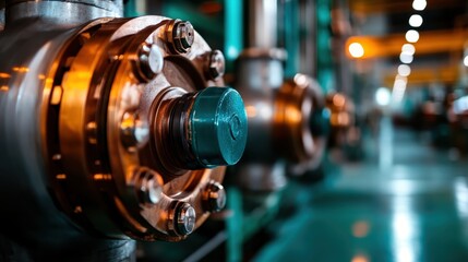 Obraz premium Close-up of a metallic industrial component, displaying intricate details and textures, highlighting the engineering precision and functionality essential in mechanics.