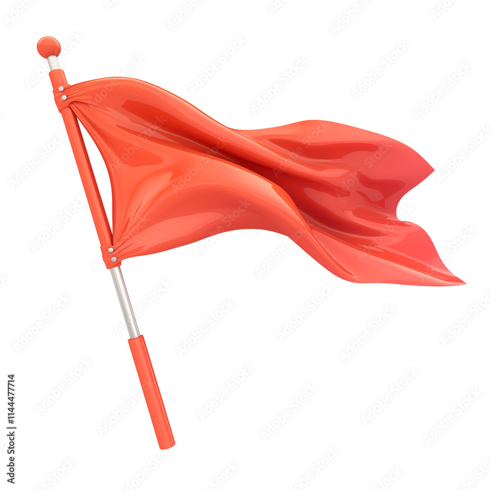 Fototapete vibrant red flag on silver pole, isolated on transparency background, symbolizing caution or warning. flag appears dynamic with flowing design, creating sense of movement