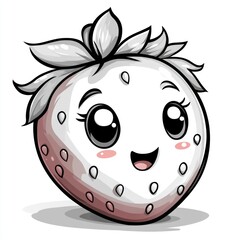 Fototapeta premium Cute cartoon strawberry with big eyes and happy expression. (1)