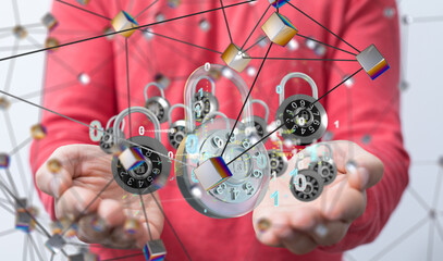 cybersecurity and information or network protection 3d