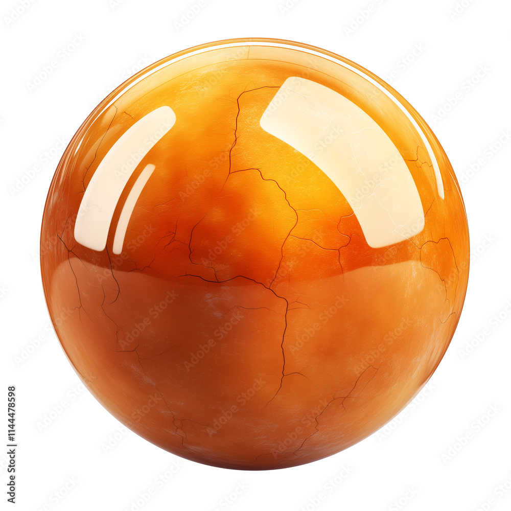 Poster shiny orange marble sphere with cracked texture and reflective surface, isolated on transparency background. vibrant color and intricate details create striking visual effect