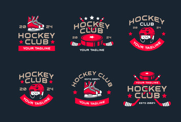 Hockey logo bundles, emblem collections, designs templates. Set of hockey logos