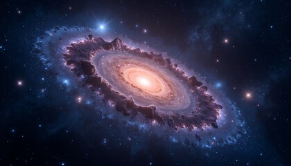 Majestic galaxy with a glowing core and swirling halo in deep space