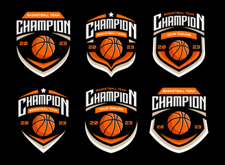 Basketball vintage logo vector bundle, emblem set collections. Basketball logo badge template bundle