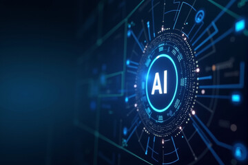 A digital network AI background with soft glowing blue light, interconnected lines, and abstract futuristic particles..