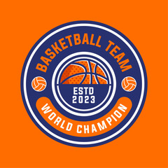 Basketball vintage logo vector isolated. Basketball logo with shield background vector design