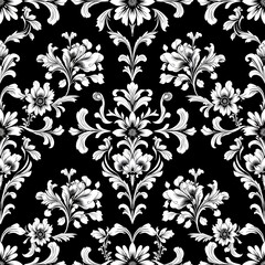 Black and White Floral Damask Pattern: A classic and elegant pattern, featuring intricate floral designs in a black and white color scheme.