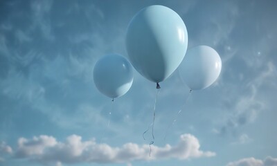 Obraz premium Single balloons drifting gently upwards in the pale blue atmosphere, serene scene, subtle movement, pale blue atmosphere