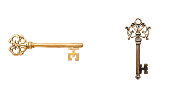 Vintage golden skeleton key. Generative AI.