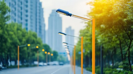 Smart streetlight poles with integrated EV chargers and sensors, Innovative urban utilities, Technology and efficiency