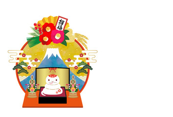 2025年　巳年　へびの正月飾りの年賀状【横】　文字なし